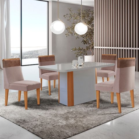 Mesa de Jantar Isadora 120cm Tampo Mdf Vidro com 4 Cadeiras Andes