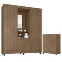 Ver imagem 1 de Guarda Roupa Casal Capela e Cômoda 4 Gavetas 01 Porta Lite Carvalho Oak - Móveis Leão