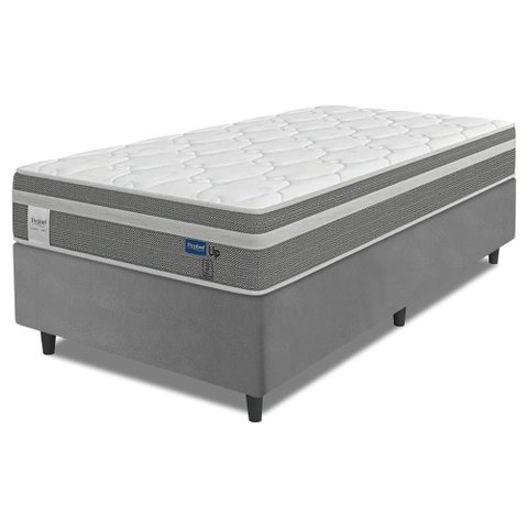 Cama Box Colchão Solteiro Molas Ensacadas Euro In Up 88x188x64cm Cinza / Branco Probel