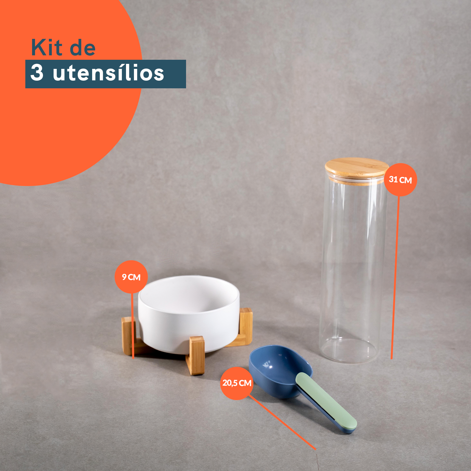 KIT COMEDOURO, PÁ DOSADORA E POTE 2L TAMPA DE BAMBU – OIKOS - 3