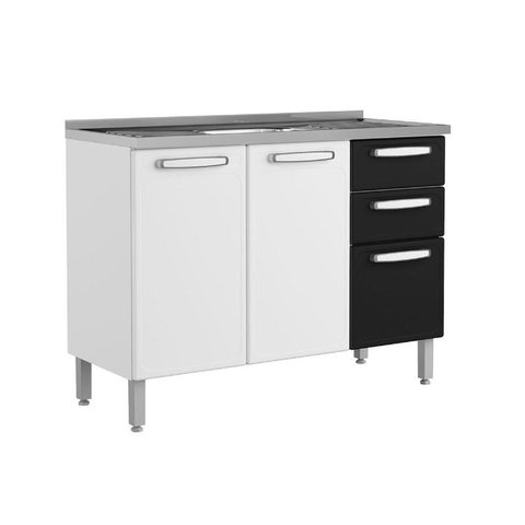 Módulo Cozinha Bertolini Evidence 7025 3 Portas 2 Gavetas Branco/Preto