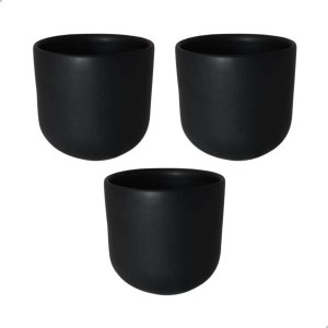 Trio Vasinho Liso de Cerâmica para Suculenta Preto