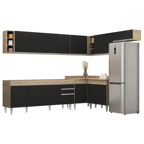 Armário de Cozinha Modulado de Canto 8 Peças Cp25 Balcão sem Tampo Castanho/preto - Lumil Lumil Móve