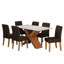 Ver imagem 1 de Conjunto de Mesa Sala de Jantar Tampo com Vidro 1,60m Grécia 6 Cadeiras Trieste Dobuê