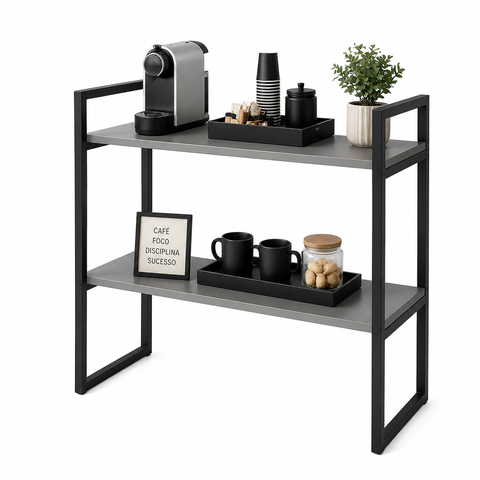 Aparador Industrial Buffet Mesa Prateleira Cantinho do Cafe 80x90 Luxo Sala Bufet Preto e Cinza
