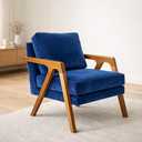 Ver imagem 1 de Poltrona Mona Luxo Madeira Maciça Veludo Azul para Sala de Estar Decorativa Moderna