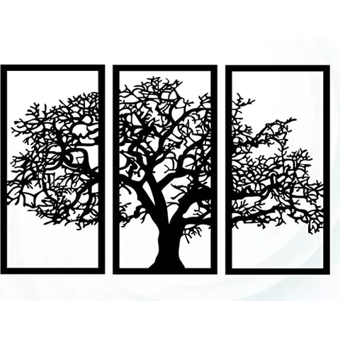 Quadro Vazado Árvore Da Vida 3 Peças Em Mdf Branco
