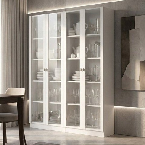 Kit 2 Cristaleiras Multiuso com 4 Portas de Vidro e 8 Prateleiras