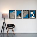 Ver imagem 1 de Kit 4 Quadros Artes Bauhaus Azuis e Preto 33x24cm:moldura Branca