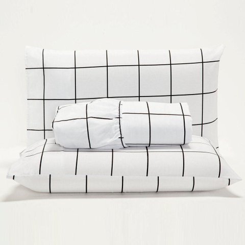 Enxoval Edredom + Jogo de Cama Atual Quadriculado Queen 6 Peças Percal 180 Fios 80% Algodão / 20%