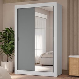 Guarda-roupa Solteiro 2 Portas de Correr com Espelho 4 Gavetas Branco/cinza Vivare Plus Madesa - 1