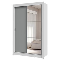 Guarda-roupa Solteiro 2 Portas de Correr com Espelho 4 Gavetas Branco/cinza Vivare Plus Madesa - 2