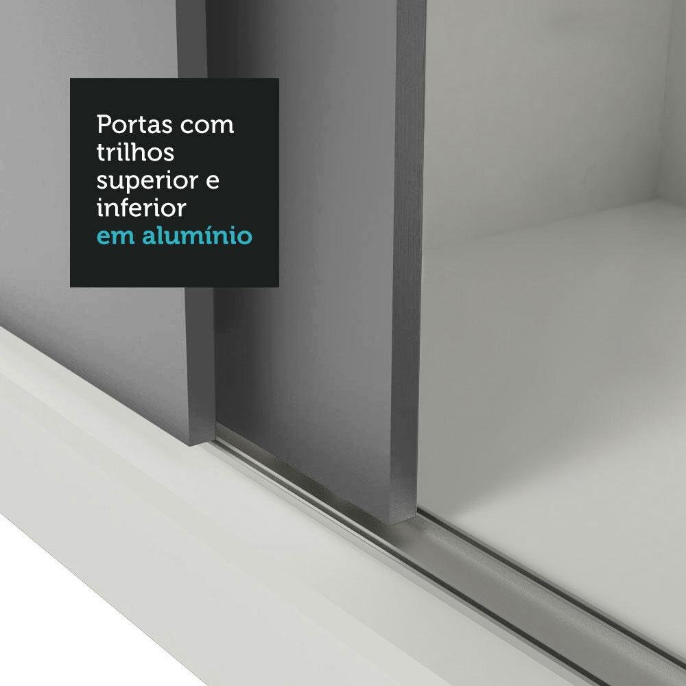 Guarda-roupa Solteiro 2 Portas de Correr com Espelho 4 Gavetas Branco/cinza Vivare Plus Madesa - 9