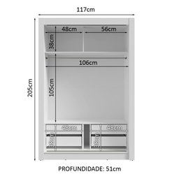 Guarda-roupa Solteiro 2 Portas de Correr com Espelho 4 Gavetas Branco/cinza Vivare Plus Madesa - 4