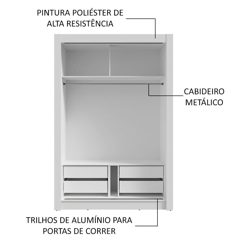 Guarda-roupa Solteiro 2 Portas de Correr com Espelho 4 Gavetas Branco/cinza Vivare Plus Madesa - 6