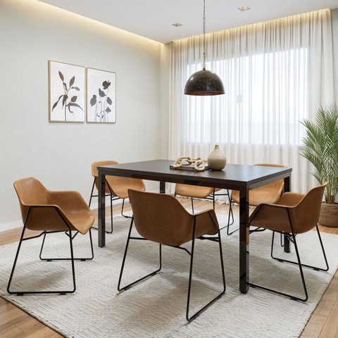 Conjunto Sala de Jantar 6 Lugares Retangular Tampo MDF 160x85cm Mesa Smart com Cadeiras Lodelô Preto/Pinus