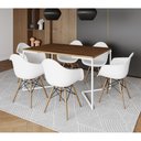 Ver imagem 1 de Mesa Jantar Industrial Retangular Amêndoa 137x90cm Base V Ferro Branco com 6 Poltronas Eiffel Branca