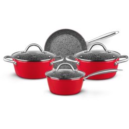 Conjunto de Panelas com Revestimento Cerâmico Granito 4 Peças Antiaderente Vermelho Mta - 1