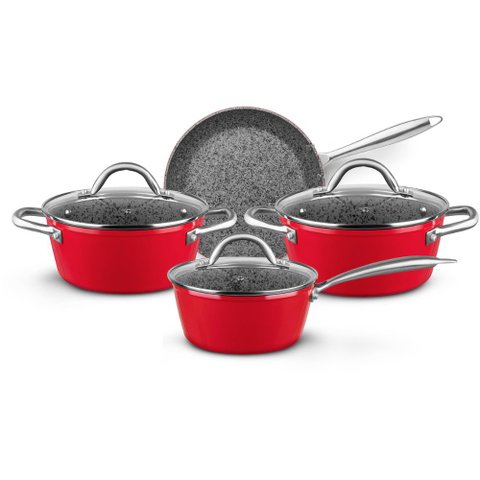 Conjunto de Panelas com Revestimento Cerâmico Granito 4 Peças Antiaderente Vermelho Mta