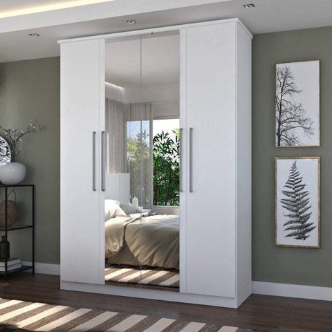 Guarda-Roupa Casal 4 Portas 2 Espelhos 974E2P Branco