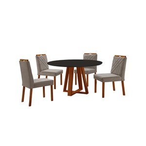 Conjunto Sala de Jantar Mesa Floripa 110cm Tampo Redondo Vidro/mdf Preto com 4 Cadeiras Dallas com P