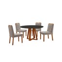 Ver imagem 1 de Conjunto Sala de Jantar Mesa Floripa 110cm Tampo Redondo Vidro/mdf Preto com 4 Cadeiras Dallas com P