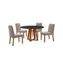Ver imagem 1 de Conjunto Sala de Jantar Mesa Floripa 110cm Tampo Redondo Vidro/MDF Preto com 4 Cadeiras Dallas com P
