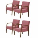 Ver imagem 1 de Kit 4 Poltrona 1 Lugar Jade Braço Madeira Suede Rosa