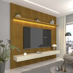 Home para TV Impressão Ripado com LED Requinte 220 Naturale Off White - Gelius - 1