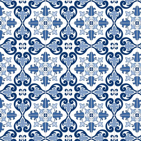 Papel de Parede Decorativo Azulejo Português Clássico Azul 1,5m