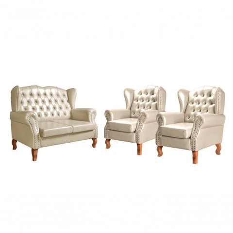 Conjunto Sofás Imperador 4 Lugares 135cm Bege Couro Sintético Bella Decor