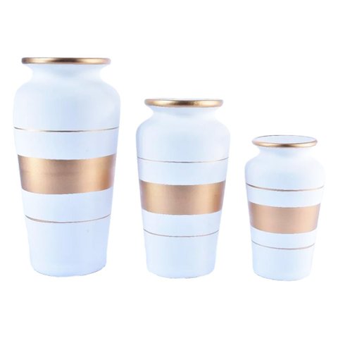 Trio Vasos Urnas Gregas em Cerâmica Fosca Decor de Sala - White Golden