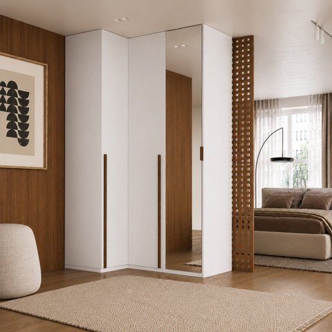 Guarda-Roupa de Canto Reto 3 Portas com Espelho 100% MDF Moldure Yescasa