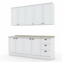 Ver imagem 2 de Cozinha Compacta Modulada 4 Peças 100% MDF 2 Armários Aéreos 2 Balcões com Tampo Branca/Calcare Emily