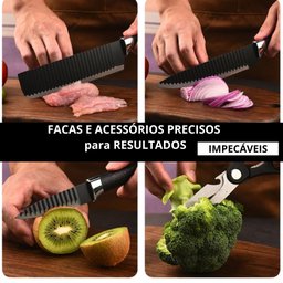 Kit Churrasco 8 Peças Preto Inox Antiaderente Fio de Navalha Original - 6
