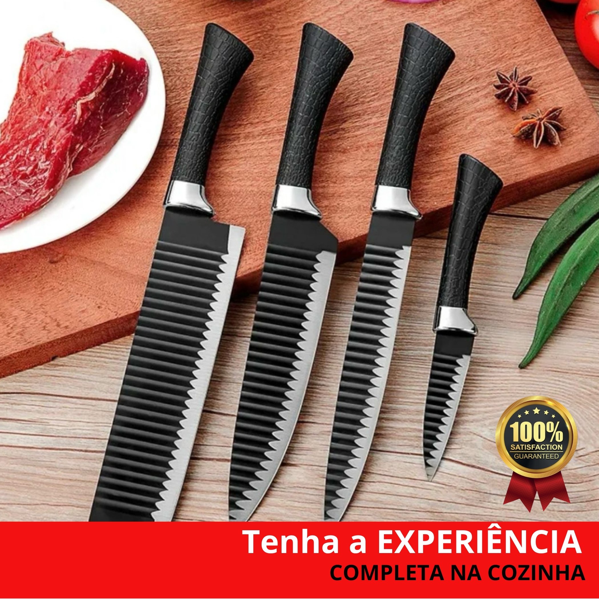 Kit Churrasco 8 Peças Preto Inox Antiaderente Fio de Navalha Original - 7