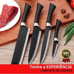 Kit Churrasco 8 Peças Preto Inox Antiaderente Fio de Navalha Original - 7