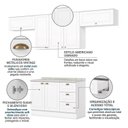 Ver imagem 4 de Cozinha Compacta Modulada 4 Peças 100% MDF 3 Armários Aéreos e Balcão com Tampo Branca/Calcare Emily
