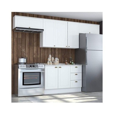 Cozinha Compacta Modulada 4 Peças com Duplo Aéreo Emily Espresso Móveis Branco/HP/Calcare