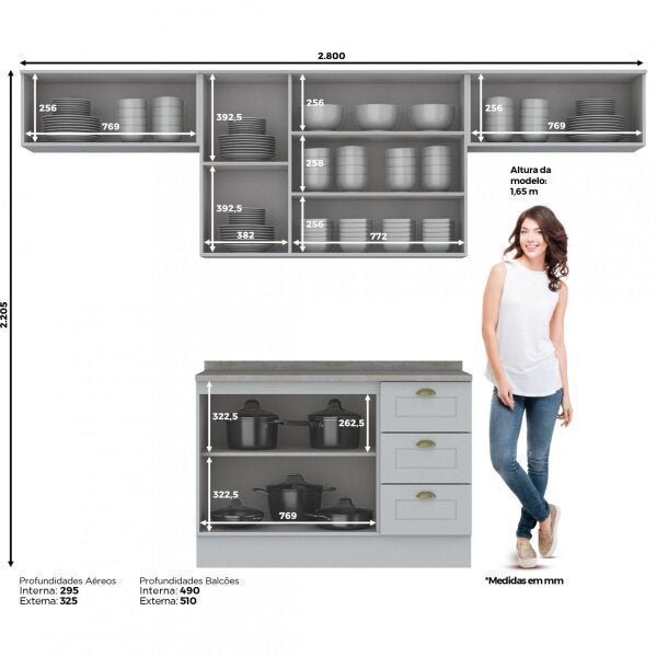 Cozinha Compacta 4 Peças com Duplo Aéreo Emily Espresso Móveis - 3