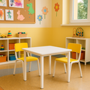 Ver imagem 1 de Mesa Escolar Infantil Branca com Duas Cadeiras Amarelas