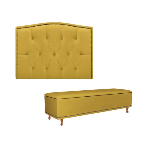 Kit Cabeceira Painel + Recamier Genova Suede Mostarda Dominic Decor