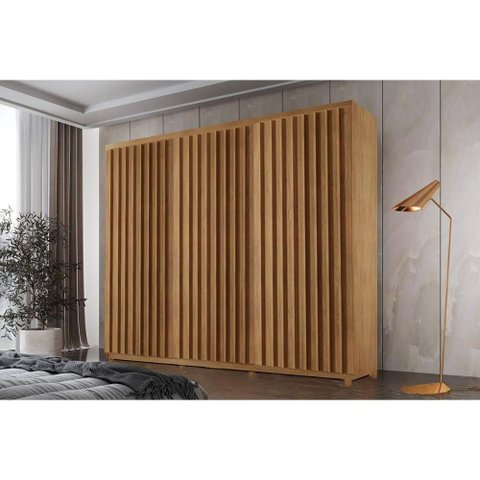 Guarda Roupa Casal 6 Portas Ripadas e 2 Gavetas C/ Pés Cairo Premium Naturale - Rufato