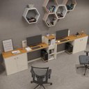Ver imagem 1 de Conjunto de Escritório Smart 1 Livreiro 2 Buffet e 2 Mesas 90cm - Off White e Cedro