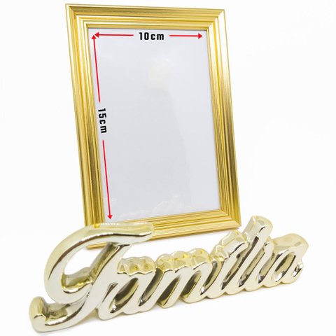 Kit Escultura Palavra + Porta Retrato Decorativo Enfeite Top - Familia Dourado + Porta Retrato