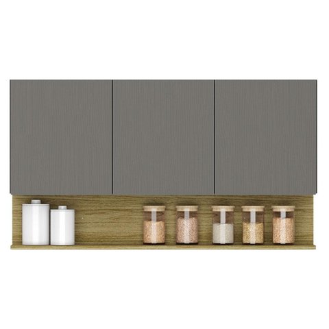 Armário Aéreo Line 3 Portas 120 Cm Gris Freijó - Kits Paraná