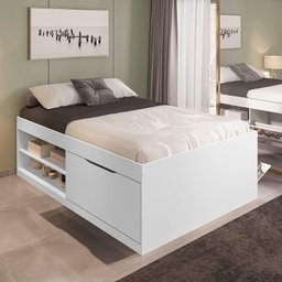 Cama Bau Casal Com Sapateira Embutida Branco Vanessa Framar - 2