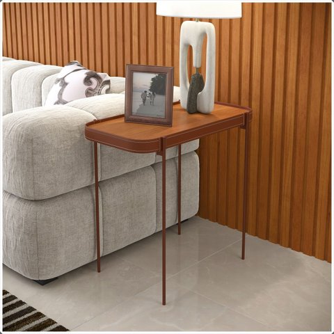 Mesa de Apoio Nature com Pés em Ferro Cobre e Couro