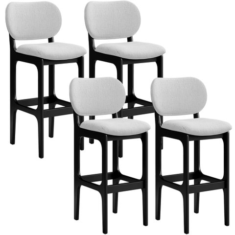 Kit 4 Banquetas Alta Bar Cozinha Sala Jantar Fixa Betta L02 Preto Linho Cinza - Lyam Decor