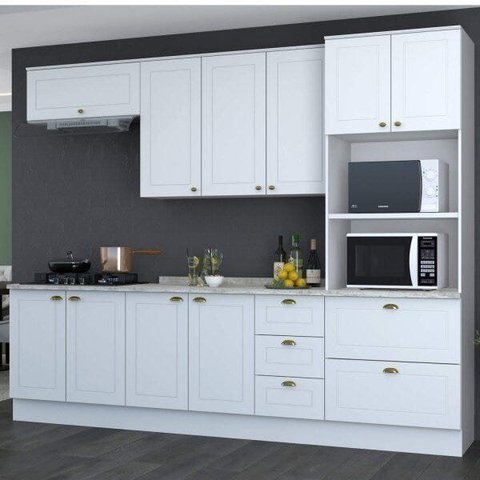 Cozinha Completa Modulada 5 Peças 10 Portas Emily Espresso Móveis Branco/HP/Calcare